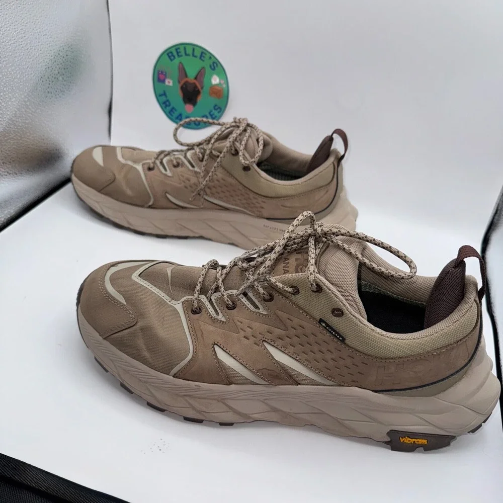 Hoka One One Anacapa Low GTX Mens Sneaker 10.5D Dune Hiking Shoes Vibram GoreTex